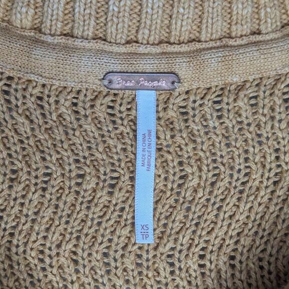 Free People Say Anything Oversized Cable Knit Cardigan Sweater in Yellow Size XS - Picture 9 of 10